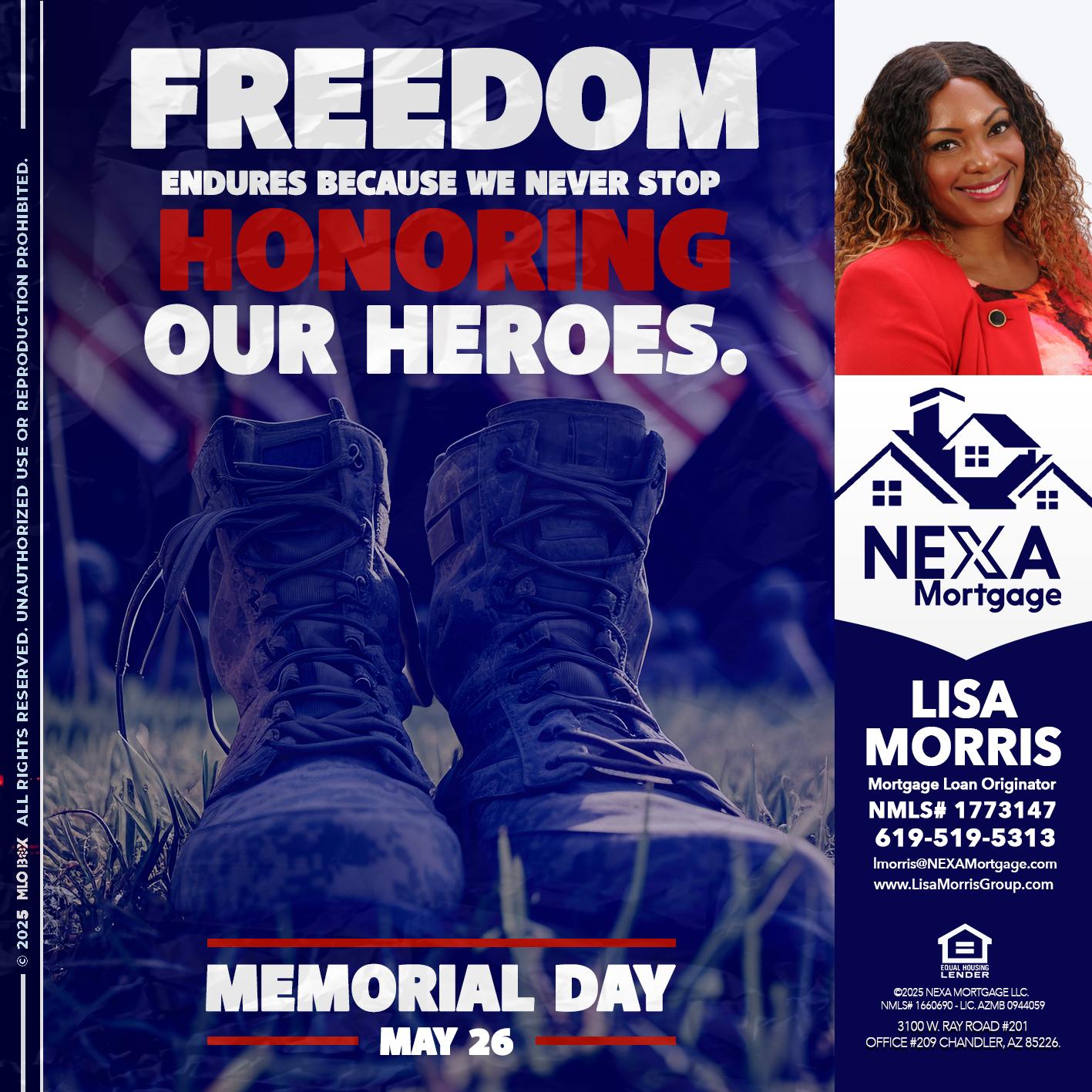Memorial Day - Lisa Morris -Mortgage Loan Officer