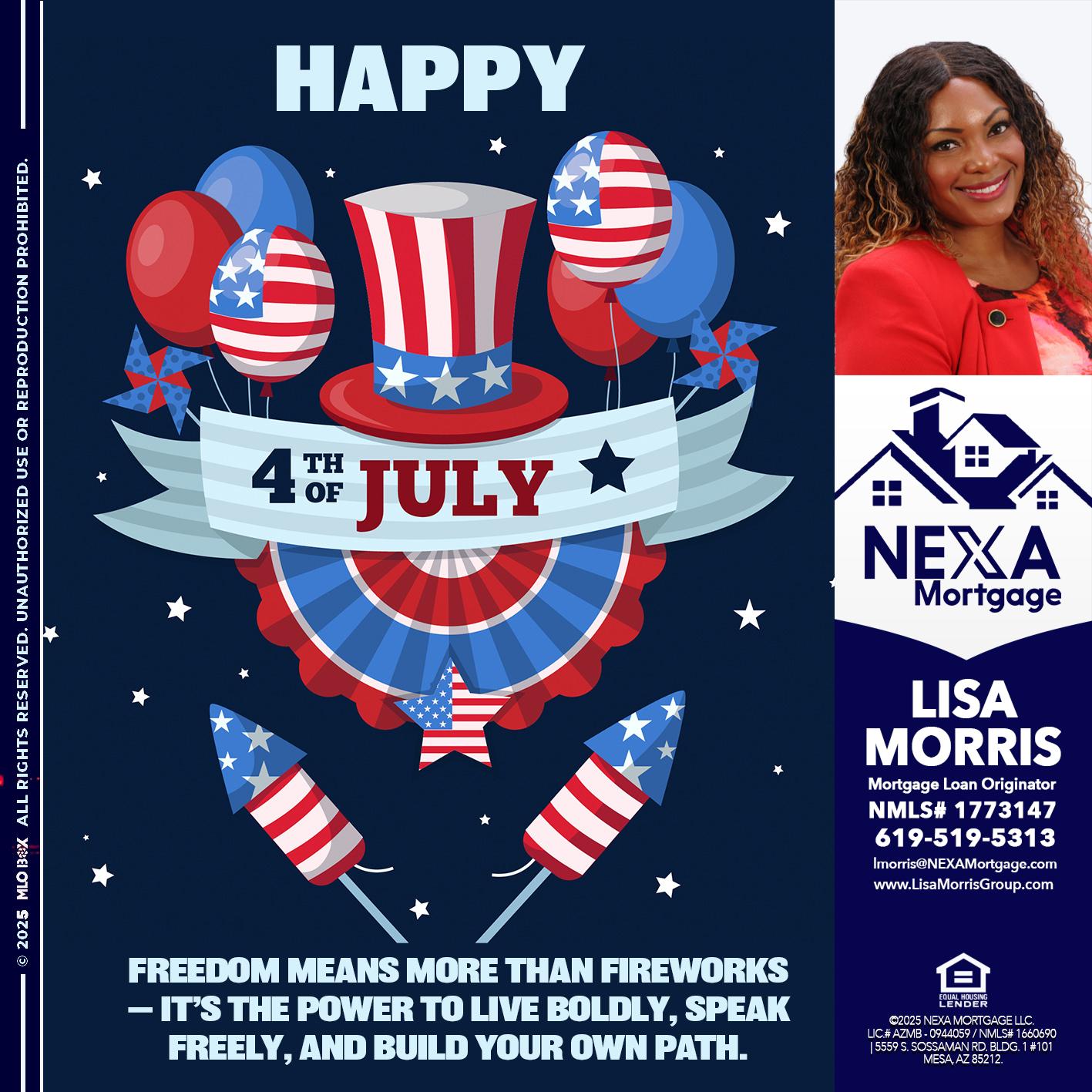 HAPPY 4TH OF JULY - Lisa Morris -Mortgage Loan Officer