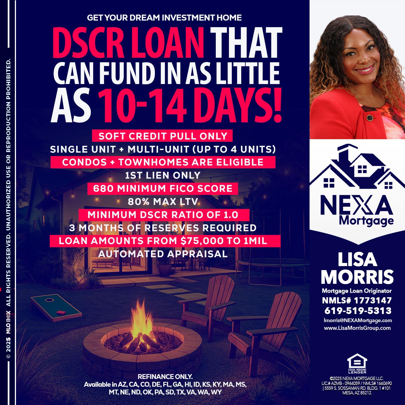 DSCR LOAN - Lisa Morris -Mortgage Loan Officer