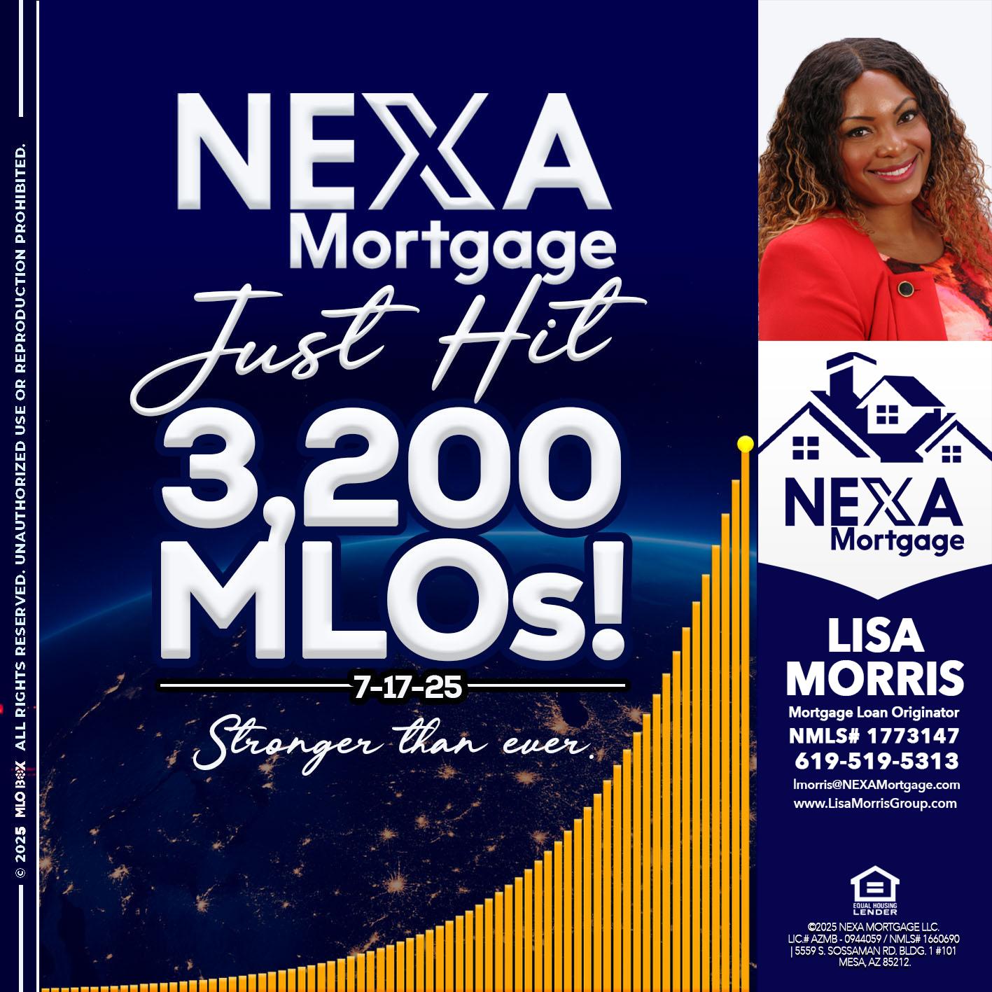 JUST HIT 3,200 MLOs - Lisa Morris -Mortgage Loan Officer