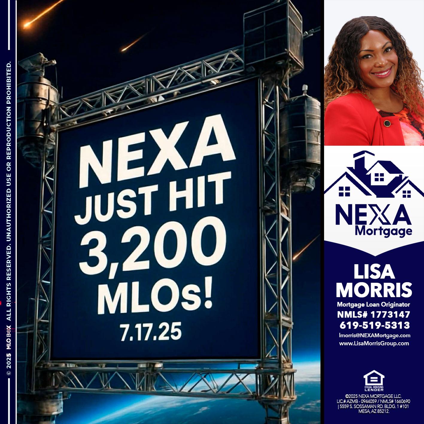 NEXA JUST HIT 3,200 - Lisa Morris -Mortgage Loan Officer