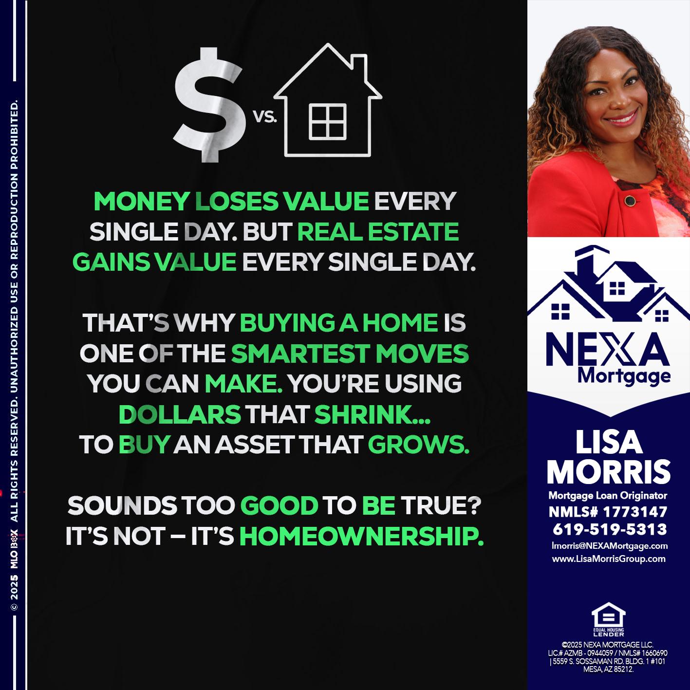 MONEY LOSES VALUE - Lisa Morris -Mortgage Loan Officer
