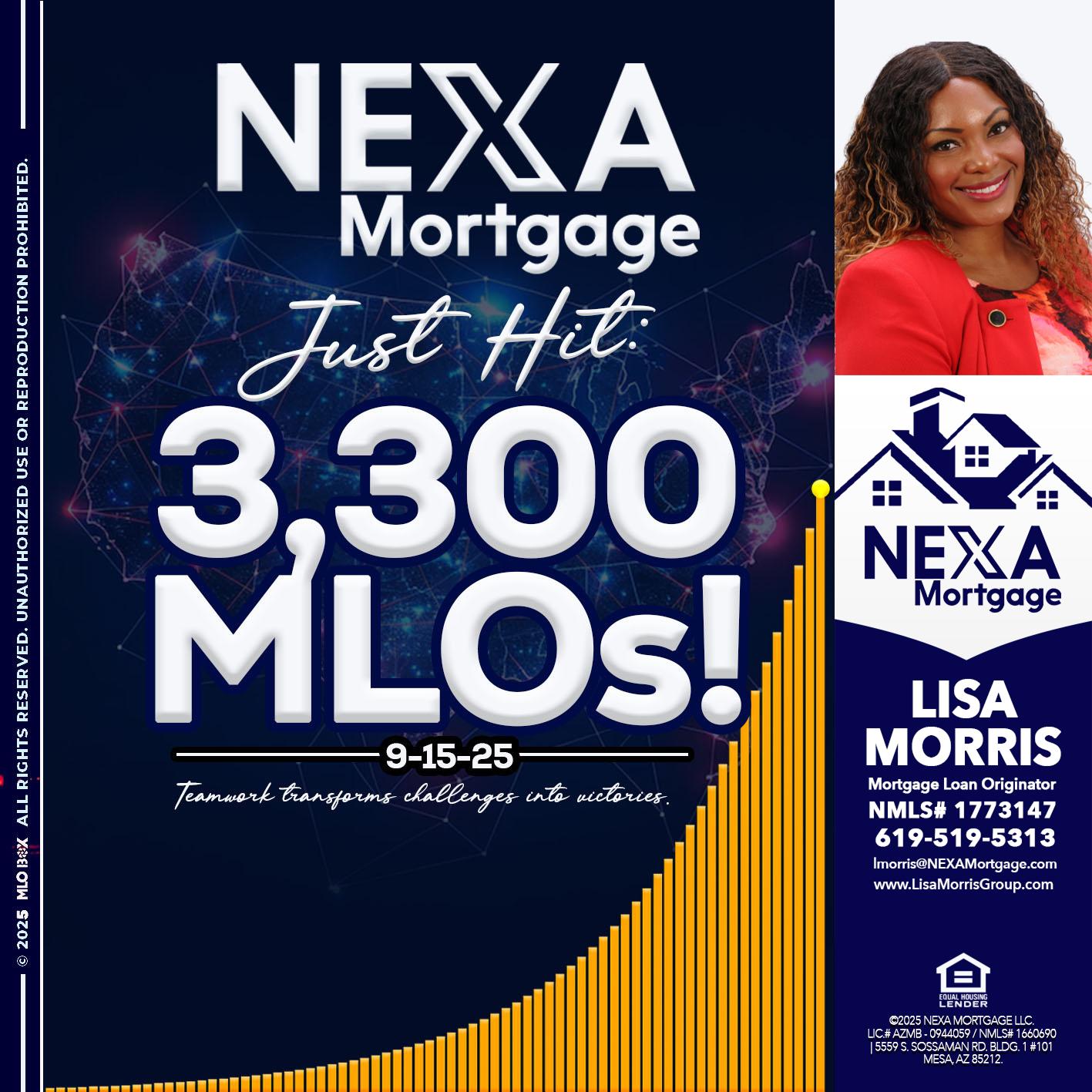NEXA JUST HIT 3300 MLOS - Lisa Morris -Mortgage Loan Officer