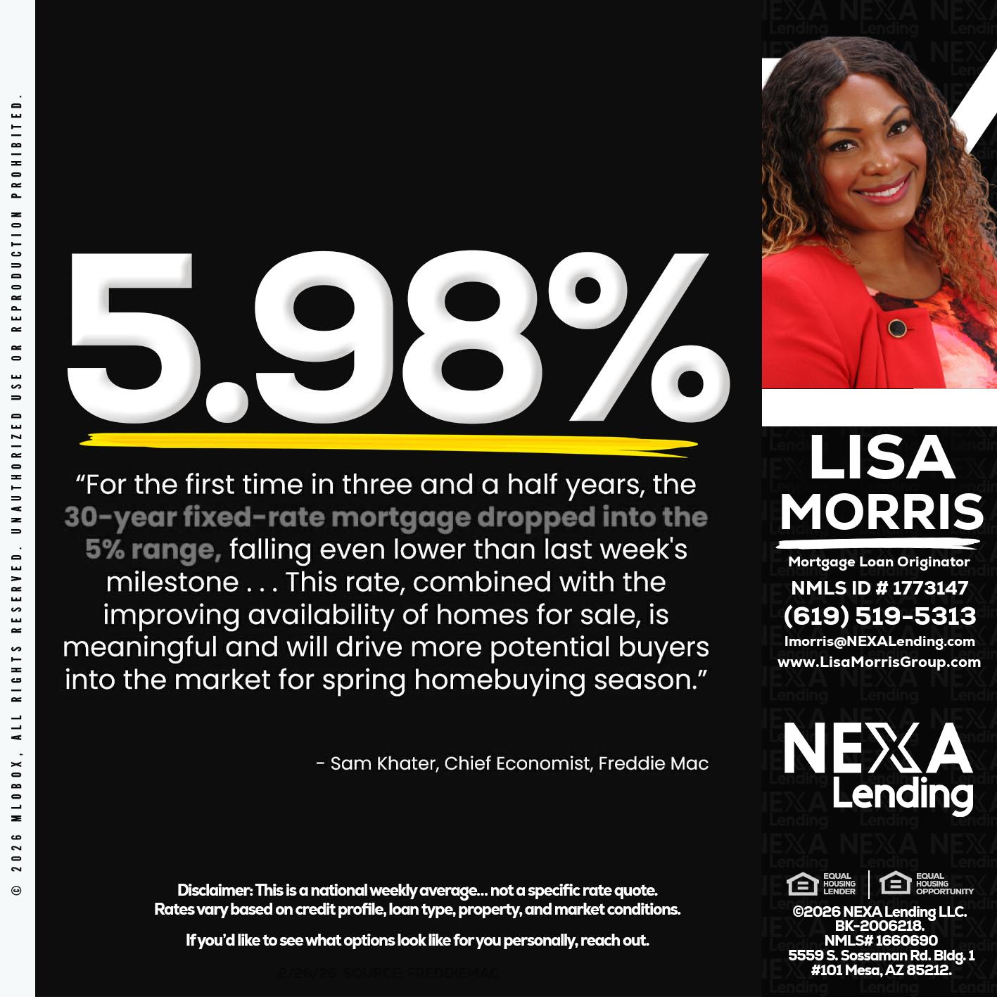 5.98% - Lisa Morris -Mortgage Loan Officer