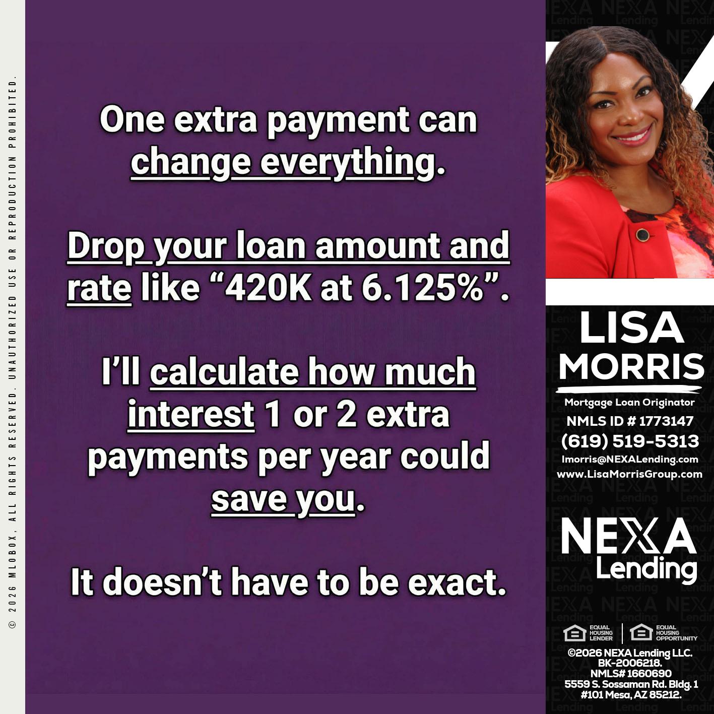 ONE EXTRA - Lisa Morris -Mortgage Loan Officer