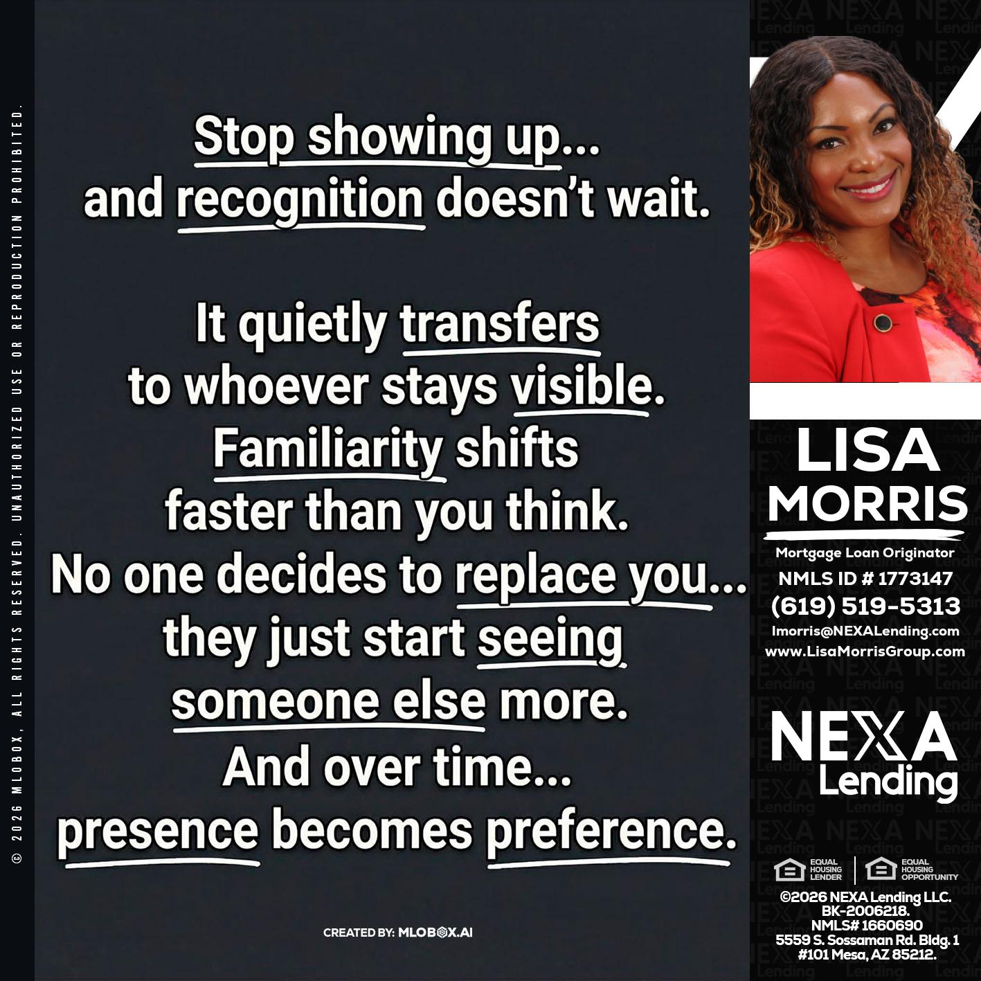 STOP SHOWING - Lisa Morris -Mortgage Loan Officer