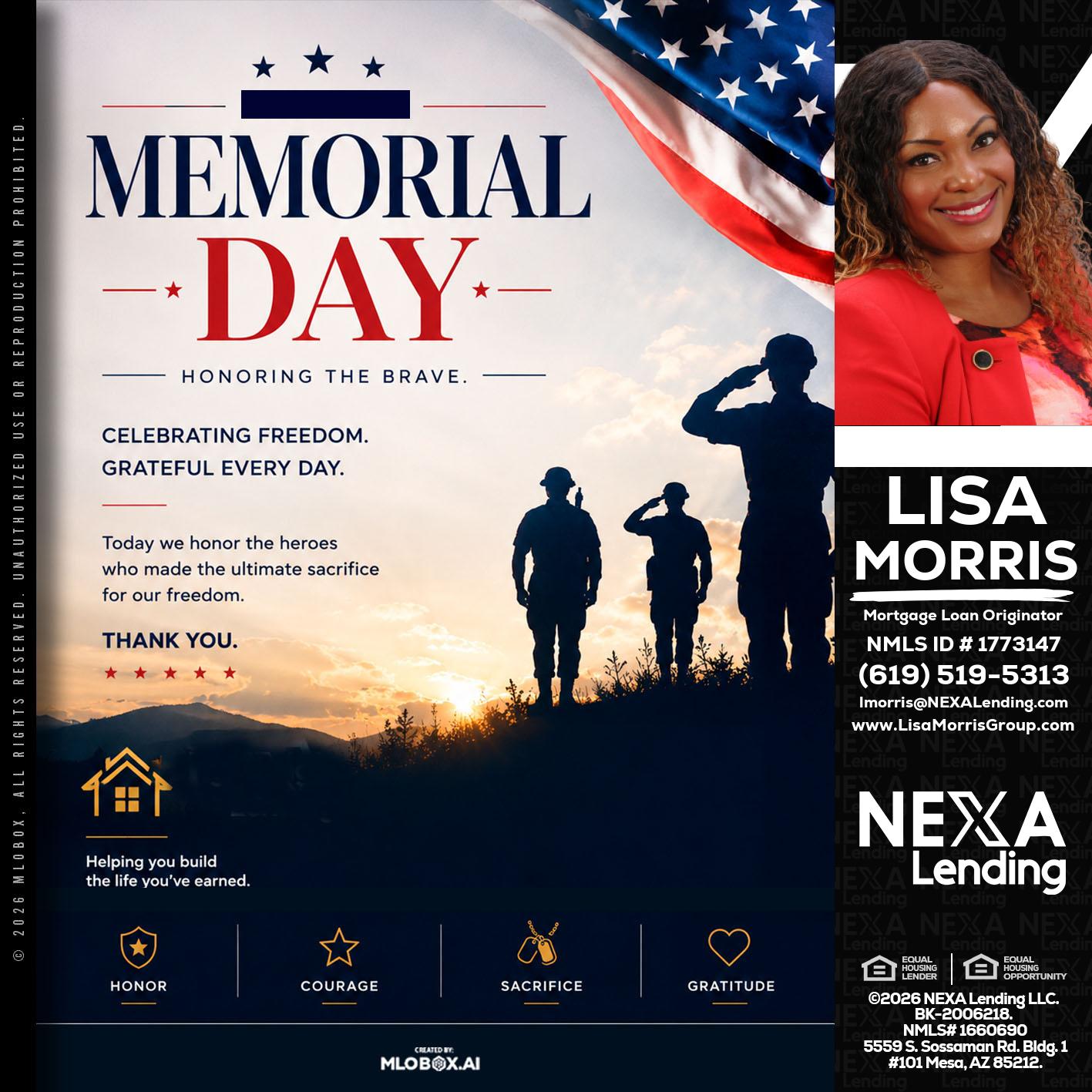 MEMORIAL DAY - Lisa Morris -Mortgage Loan Officer