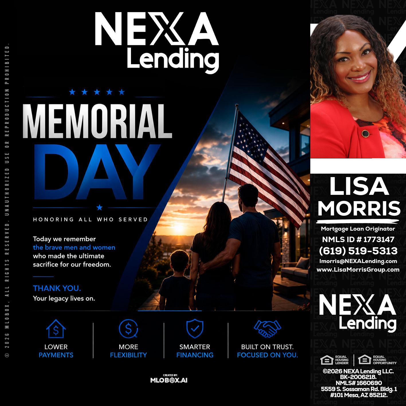 MEMORIAL DAY - Lisa Morris -Mortgage Loan Officer