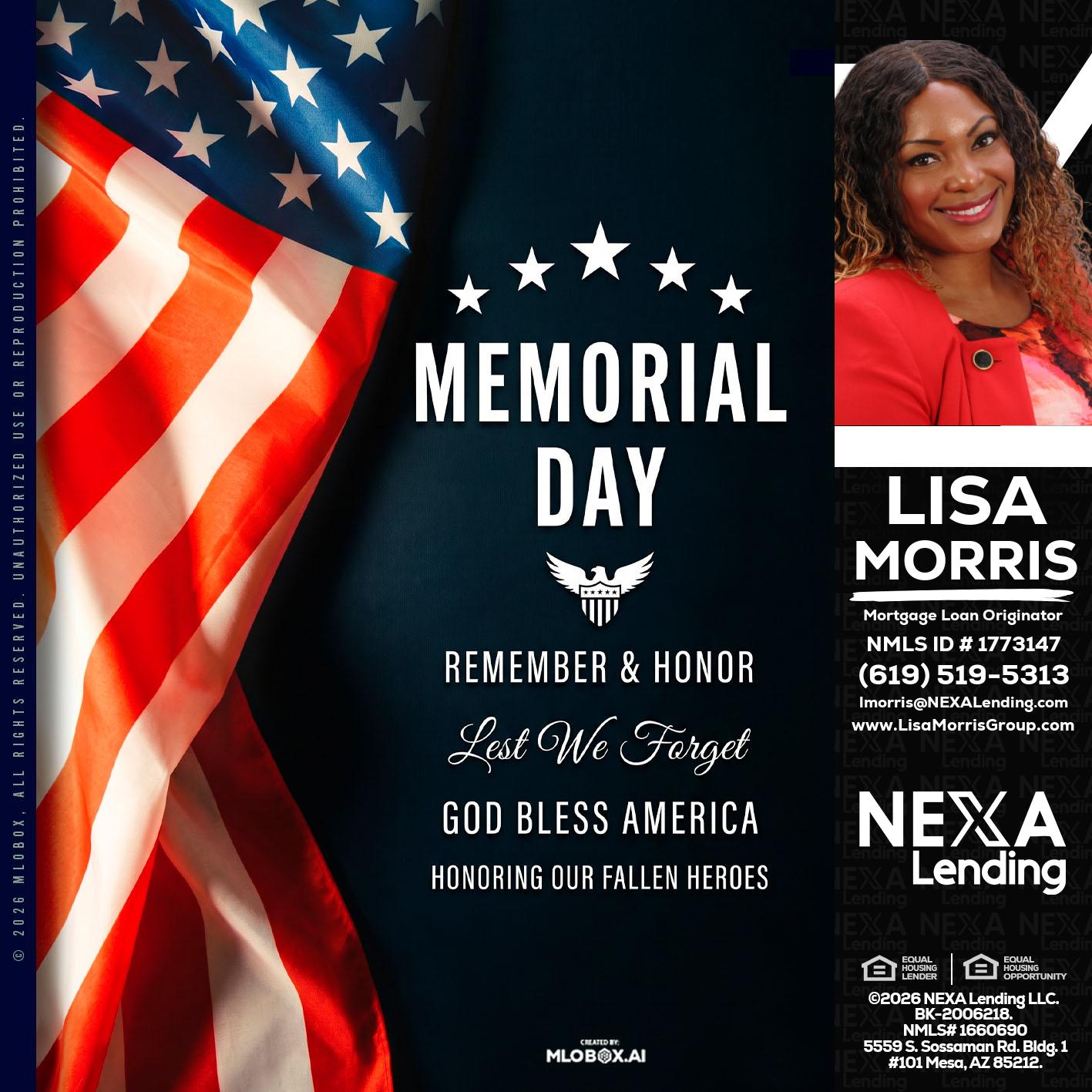 MEMORIAL DAY - Lisa Morris -Mortgage Loan Officer