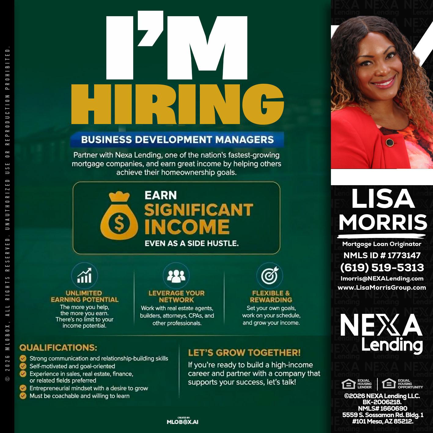 IM HIRING - Lisa Morris -Mortgage Loan Officer