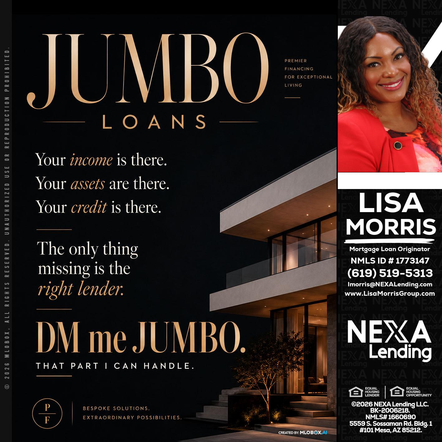 JUMBO LOANS - Lisa Morris -Mortgage Loan Officer
