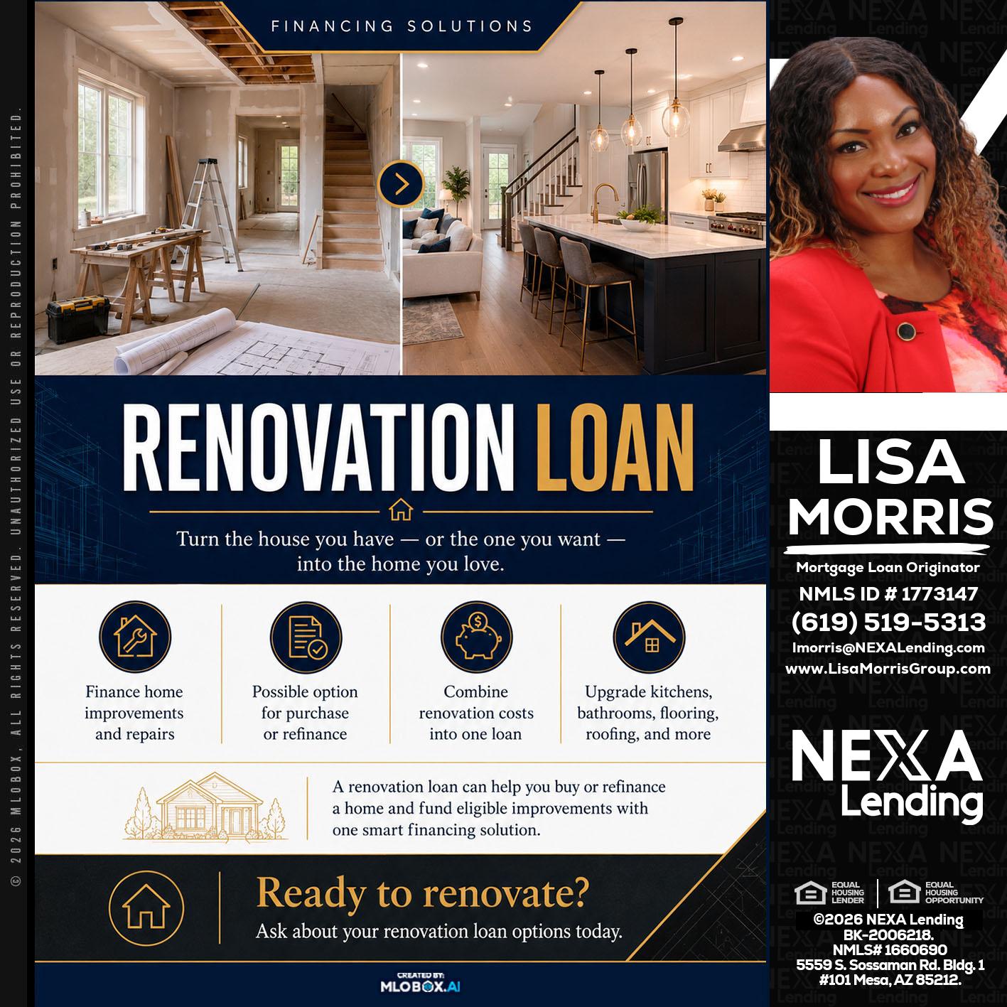 RENOVATION LOAN - Lisa Morris -Mortgage Loan Officer