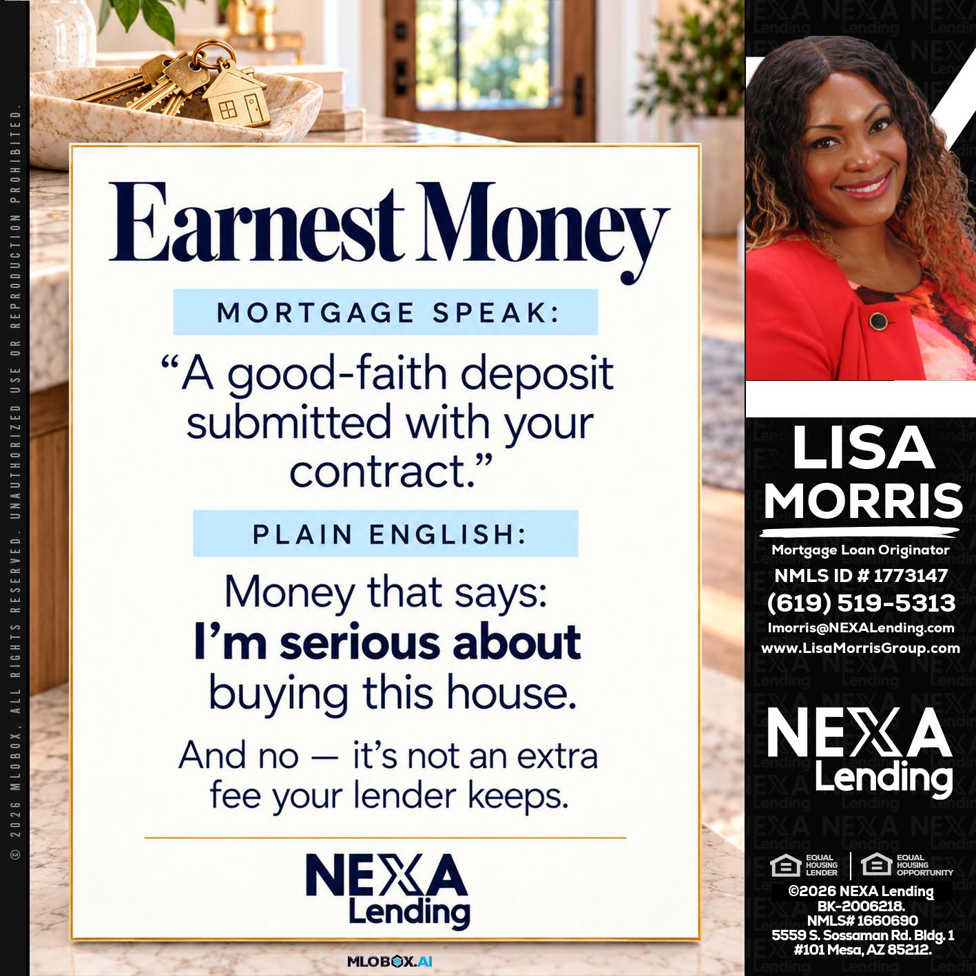 EARNEST MONEY - Lisa Morris -Mortgage Loan Officer