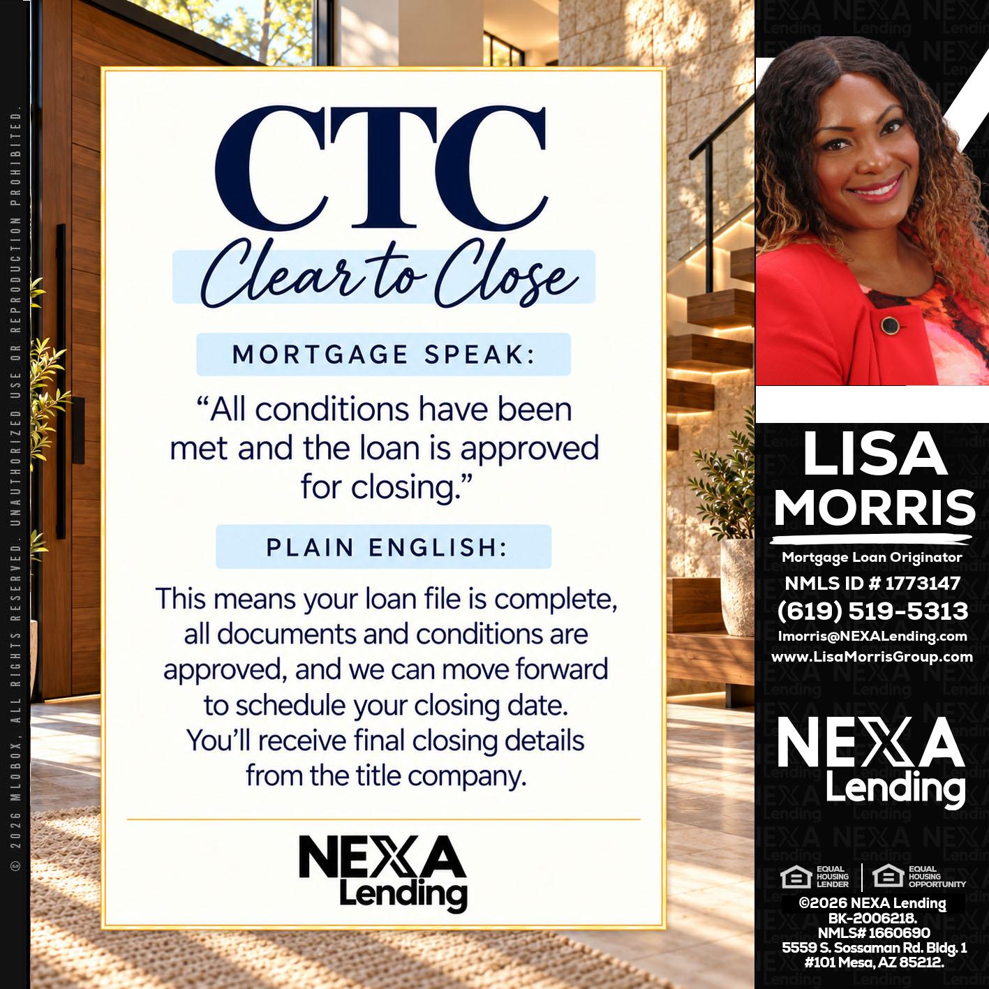 CLEAR TO CLOSE - Lisa Morris -Mortgage Loan Officer
