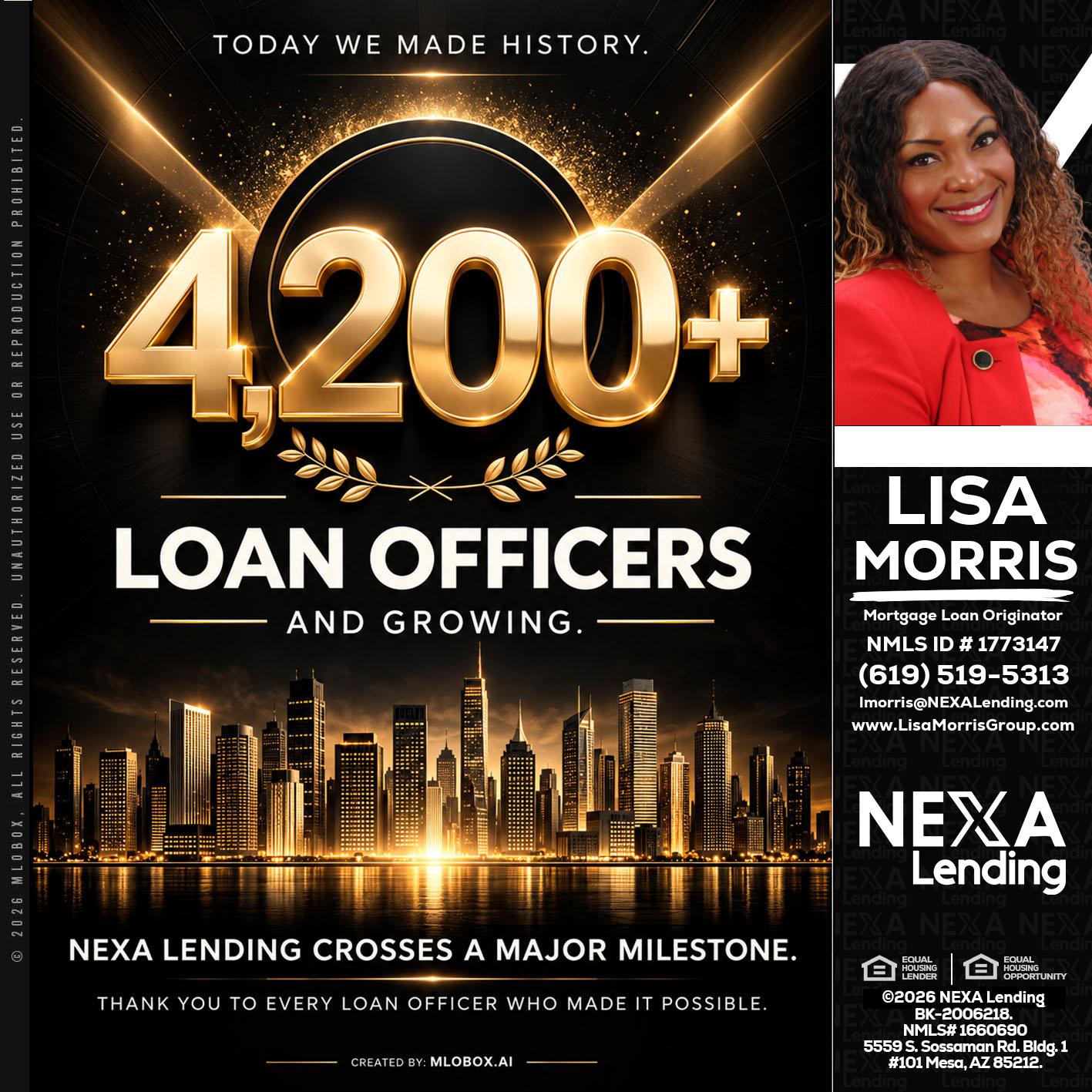 4200+. MLOs - Lisa Morris -Mortgage Loan Officer
